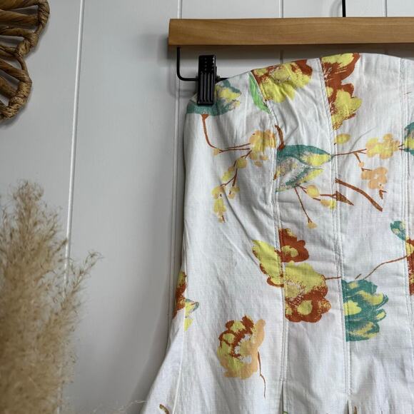 Free People floral mini dress strapless pleated spring summer cotton Medium - Picture 5 of 9